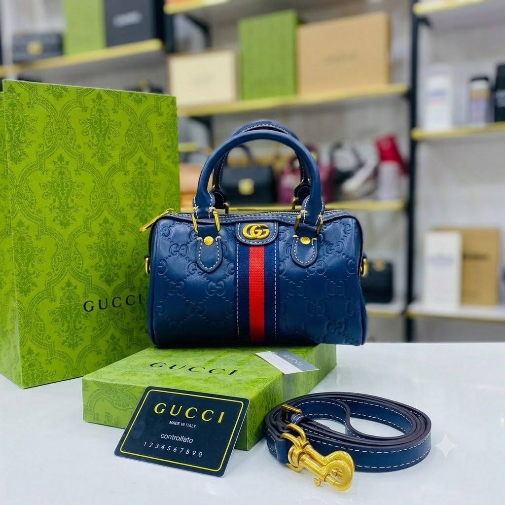 Gucci GG Leather Ophidia Mini Boston Crossbody Bag