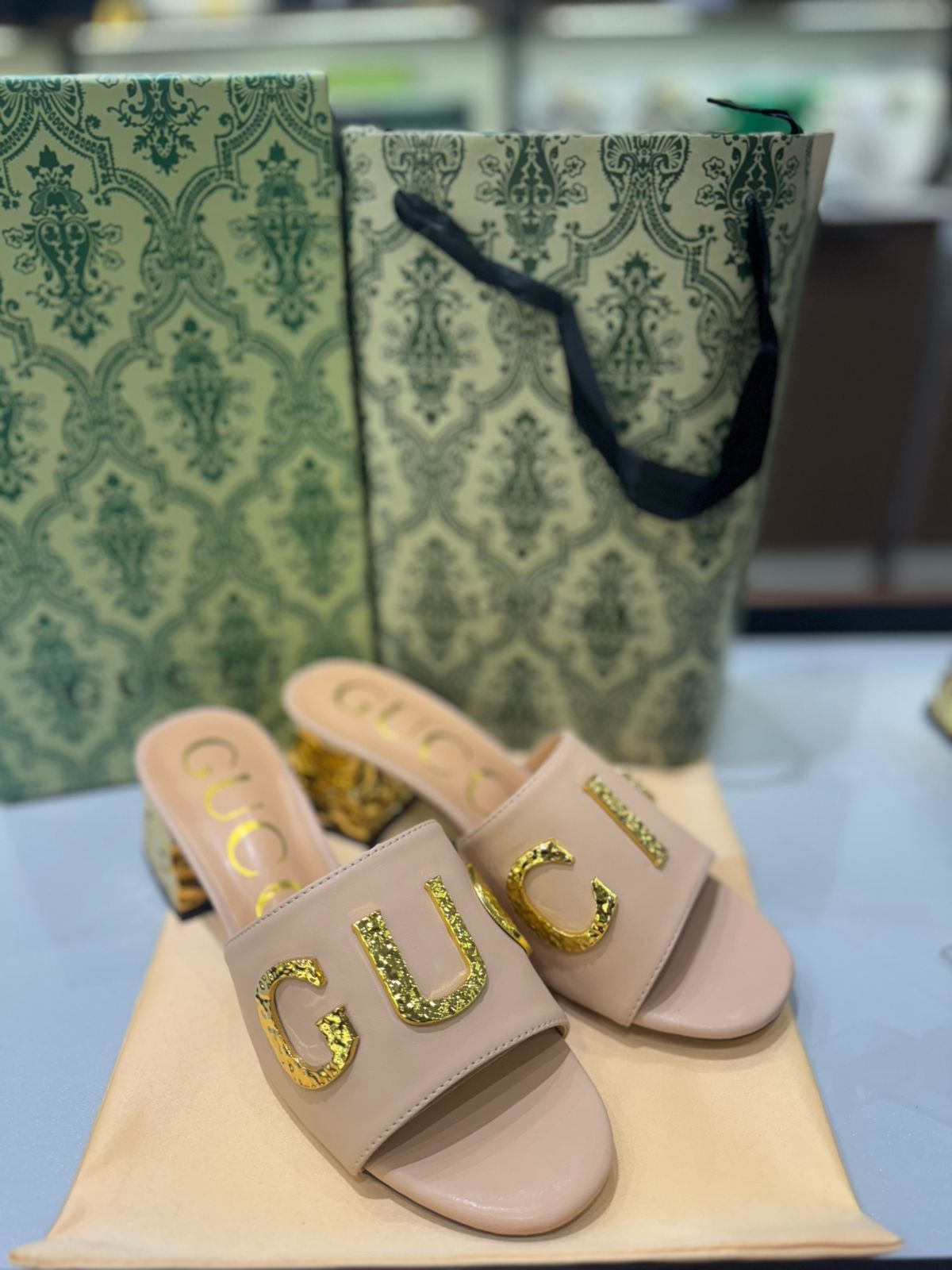 Gucci GG Logo Slide Heel Sandals
