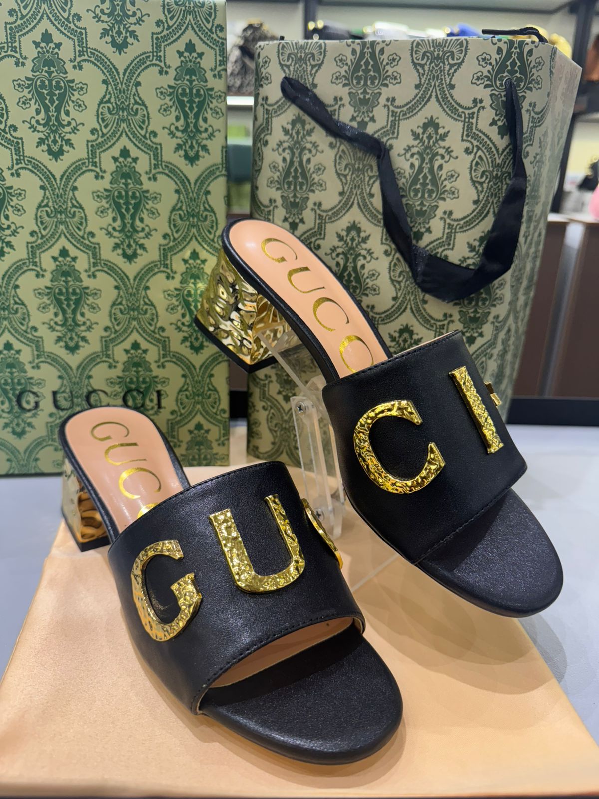 Gucci GG Logo Slide Heel Sandals