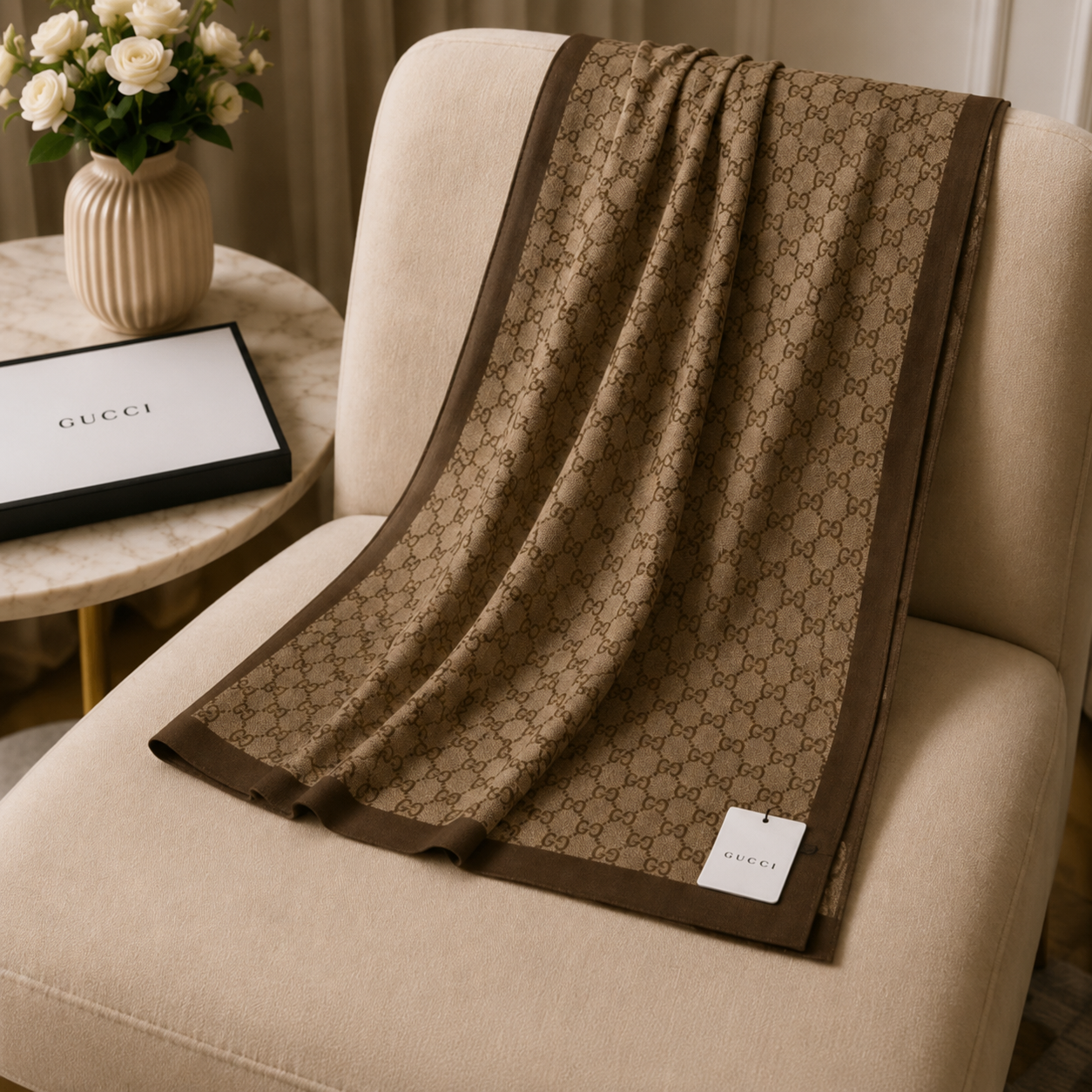 Gucci GG Monogram Classic Luxury Stole – Brown