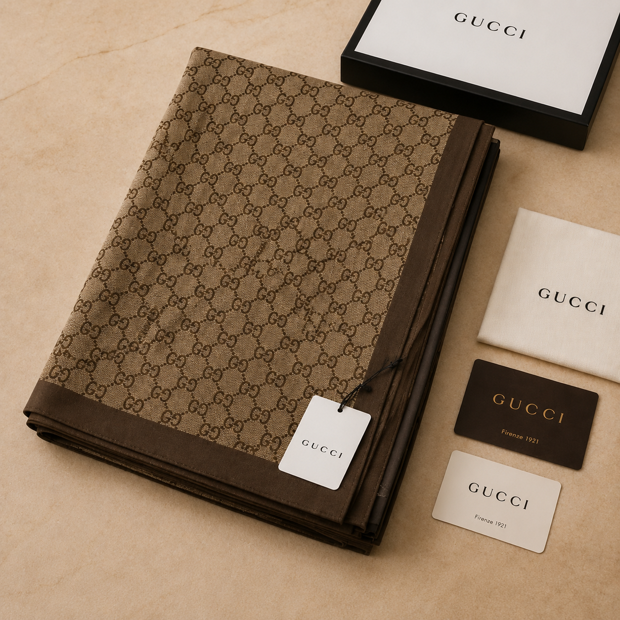 Gucci GG Monogram Classic Luxury Stole – Brown