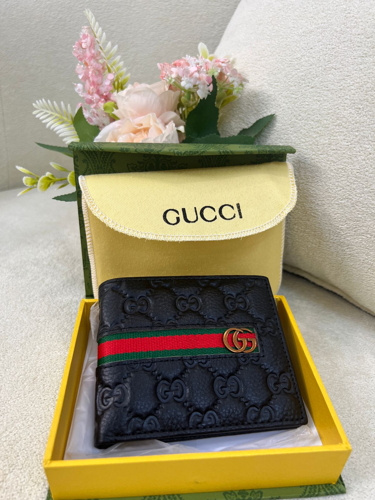 Gu-cci GG Stripe Leather Wallet Style