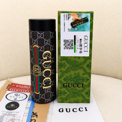 Gucci GG Supreme Logo Web Stripe Insulated Smart Temperature Water Bottle - Black