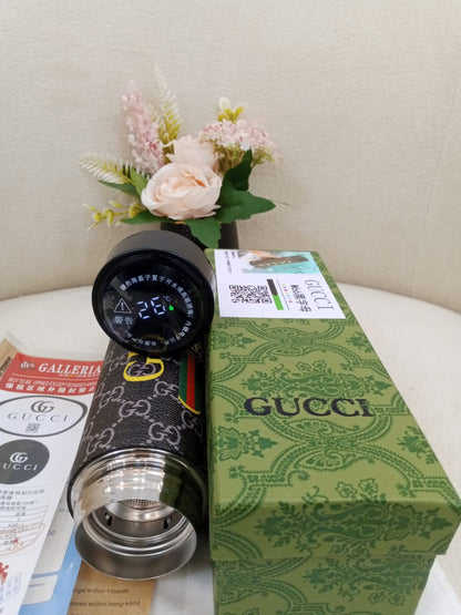 Gucci GG Supreme Logo Web Stripe Insulated Smart Temperature Water Bottle - Black