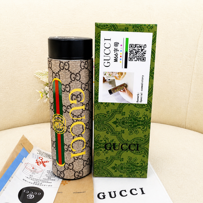 Gucci GG Supreme Logo Web Stripe Insulated Smart Temperature Water Bottle - Beige