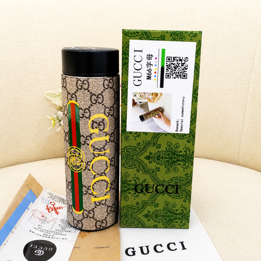 Gucci GG Supreme Logo Web Stripe Insulated Smart Temperature Water Bottle - Beige