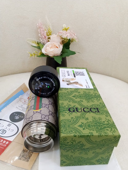 Gucci GG Supreme Logo Web Stripe Insulated Smart Temperature Water Bottle - Beige