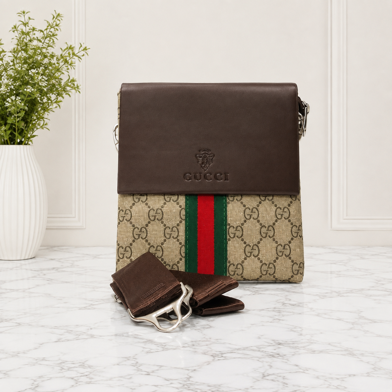 Gucci GG Supreme Web Stripe Messenger Bag