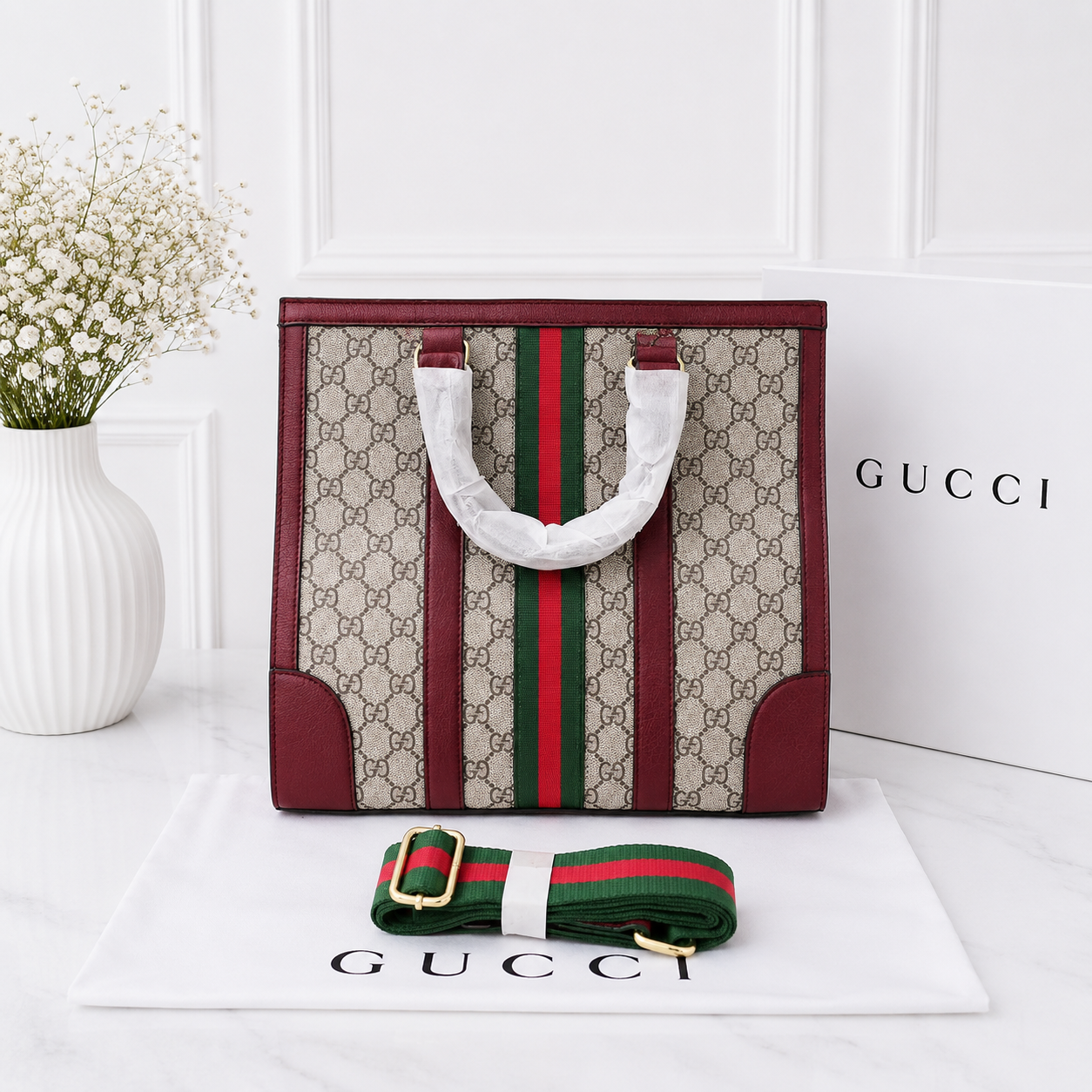 Gucci GG Supreme Web Stripe Structured Tote Bag