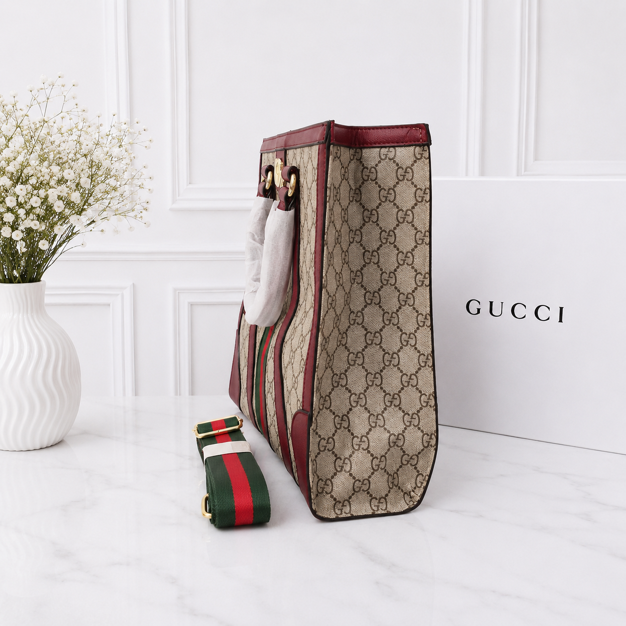 Gucci GG Supreme Web Stripe Structured Tote Bag