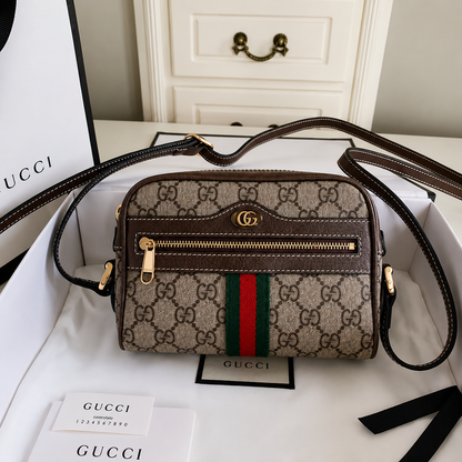 Gucci GG Web Stripe Crossbody Bag – Beige/Brown Edition