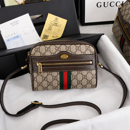 Gucci GG Web Stripe Crossbody Bag – Beige/Brown Edition