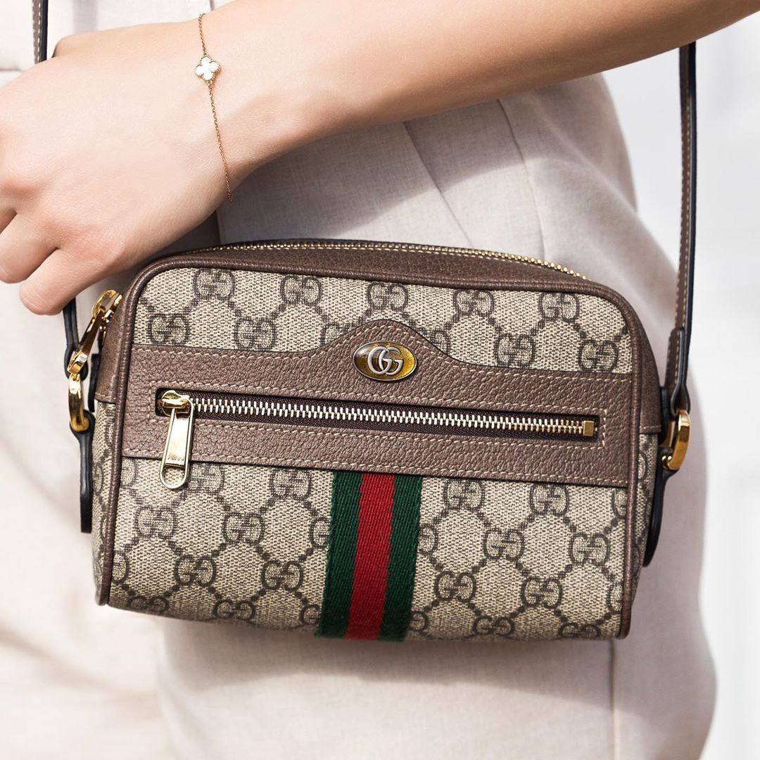 Gucci GG Web Stripe Crossbody Bag – Beige/Brown Edition