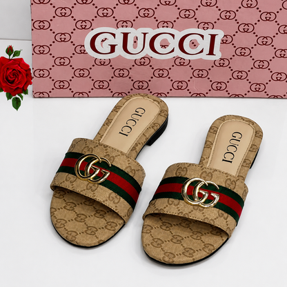 Gucci GG Web Stripe Slide Sandals – Beige Edition