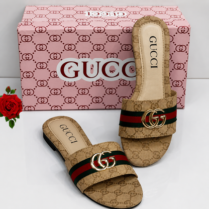 Gucci GG Web Stripe Slide Sandals – Beige Edition