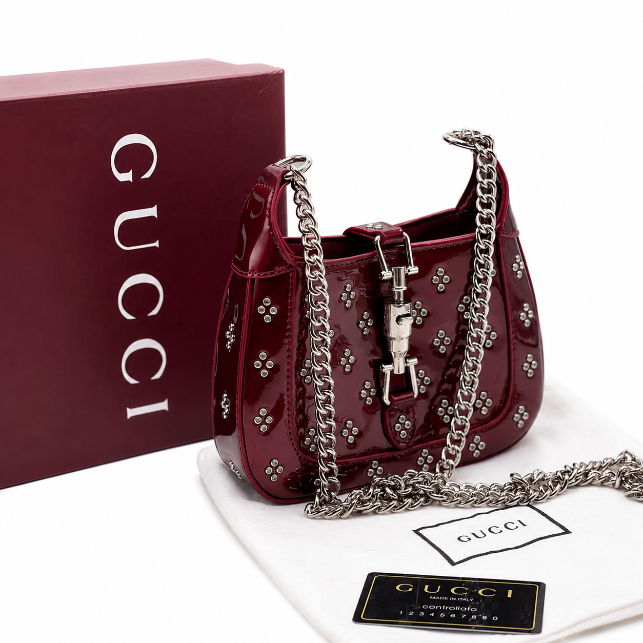 Gucci Jackie 1961 Studded Patent Leather Shoulder Bag