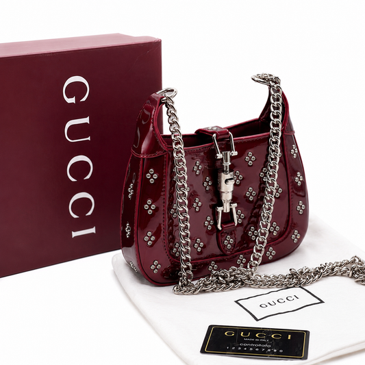 Gucci Jackie 1961 Studded Patent Leather Shoulder Bag
