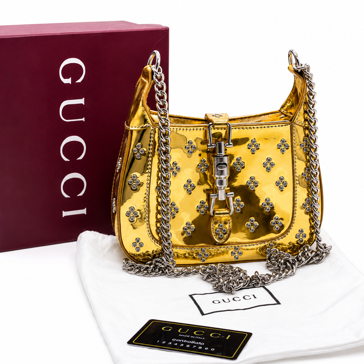 Gucci Jackie 1961 Studded Patent Leather Shoulder Bag