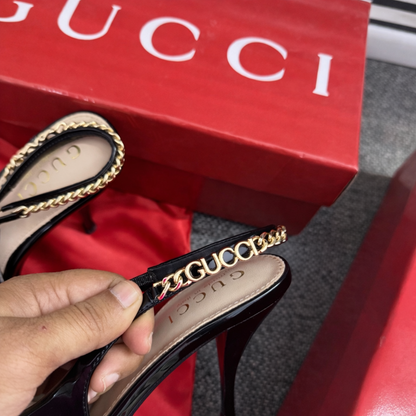 Gucci Logo Chain Heel Sandals