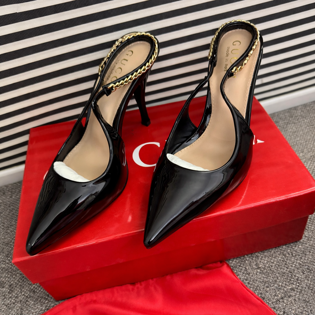 Gucci Logo Chain Heel Sandals