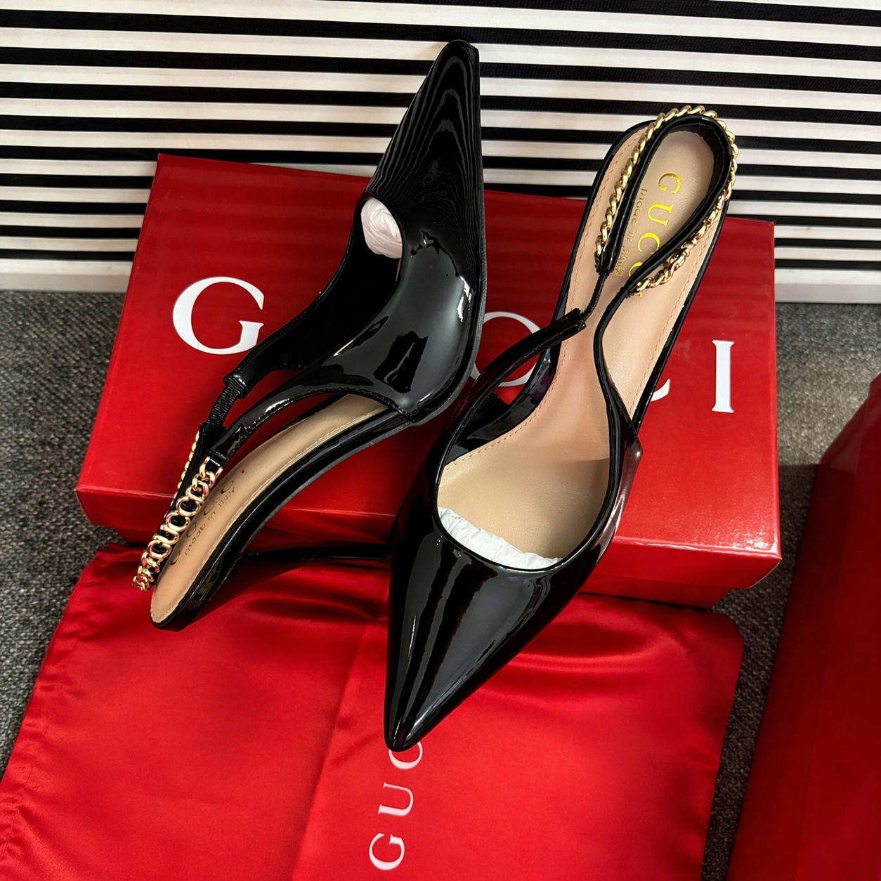 Gucci Logo Chain Heel Sandals