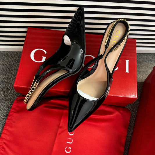 Gucci Logo Chain Heel Sandals