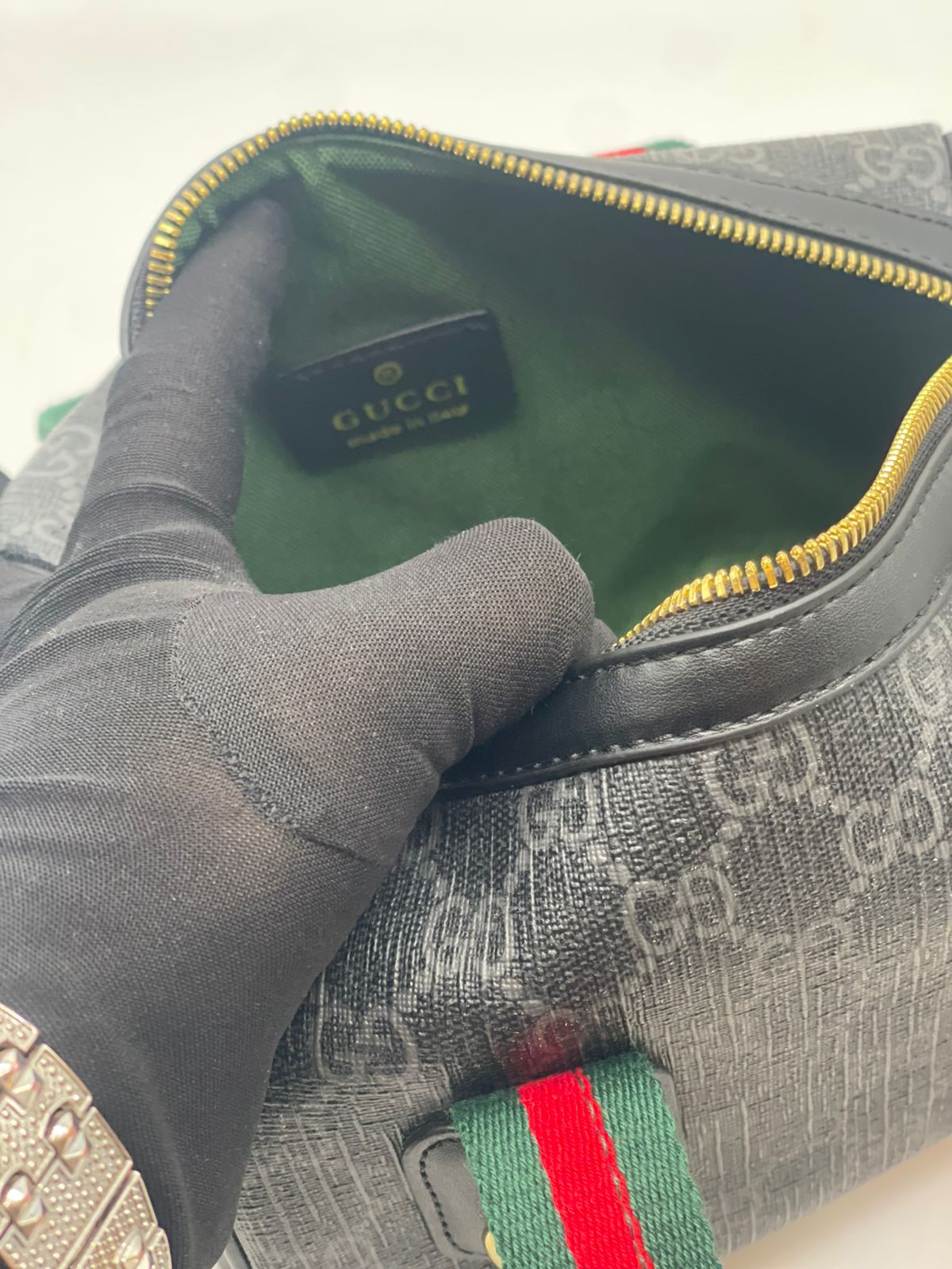 Gu-cci Mini GG Handbag (GG Supreme Canvas – Web Stripe)