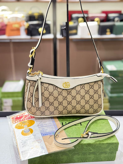 Gucci Ophidia GG Small Shoulder Bag with Leather Trim