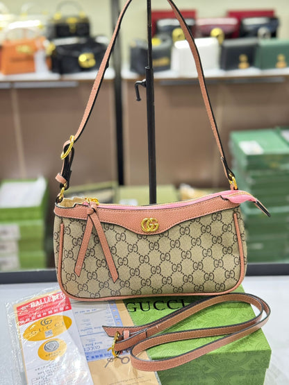 Gucci Ophidia GG Small Shoulder Bag with Leather Trim
