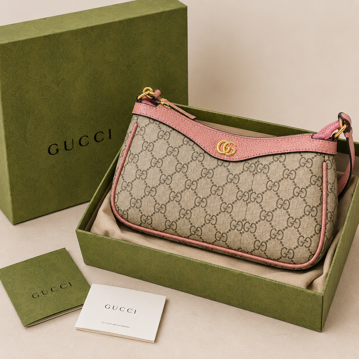 Gucci Ophidia GG Small Shoulder Bag with Leather Trim