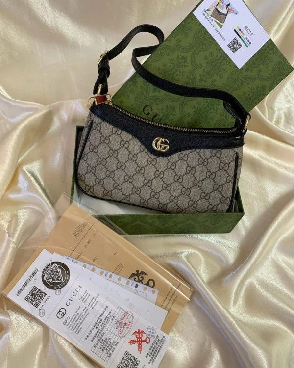 Gucci Ophidia GG Small Shoulder Bag with Leather Trim