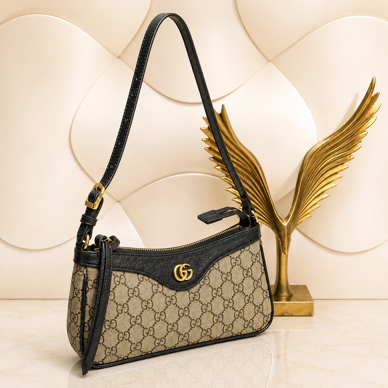 Gucci Ophidia GG Small Shoulder Bag with Leather Trim