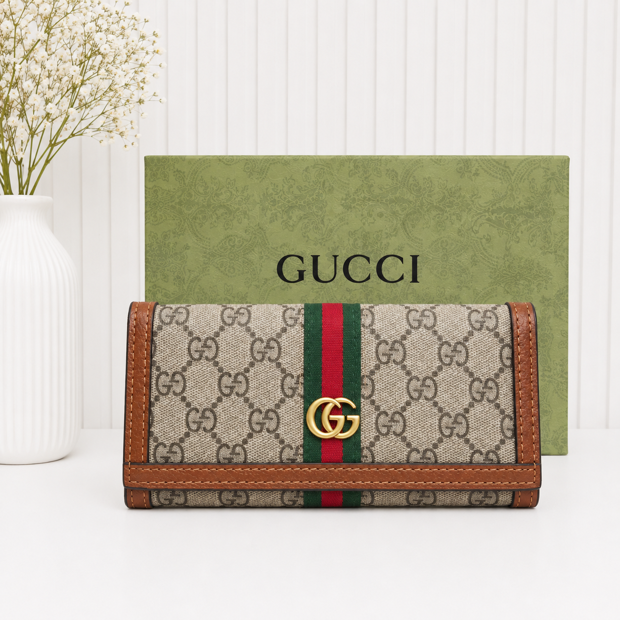 Gucci Ophidia GG Supreme Web Stripe Continental Long Wallet