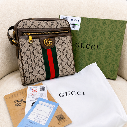 Gu-cci Ophidia GG Supreme Web Stripe Crossbody Messenger Bag