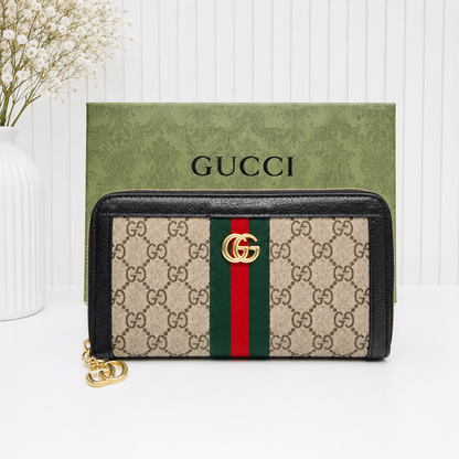 Gucci Ophidia GG Supreme Web Stripe Zip-Around Long Wallet