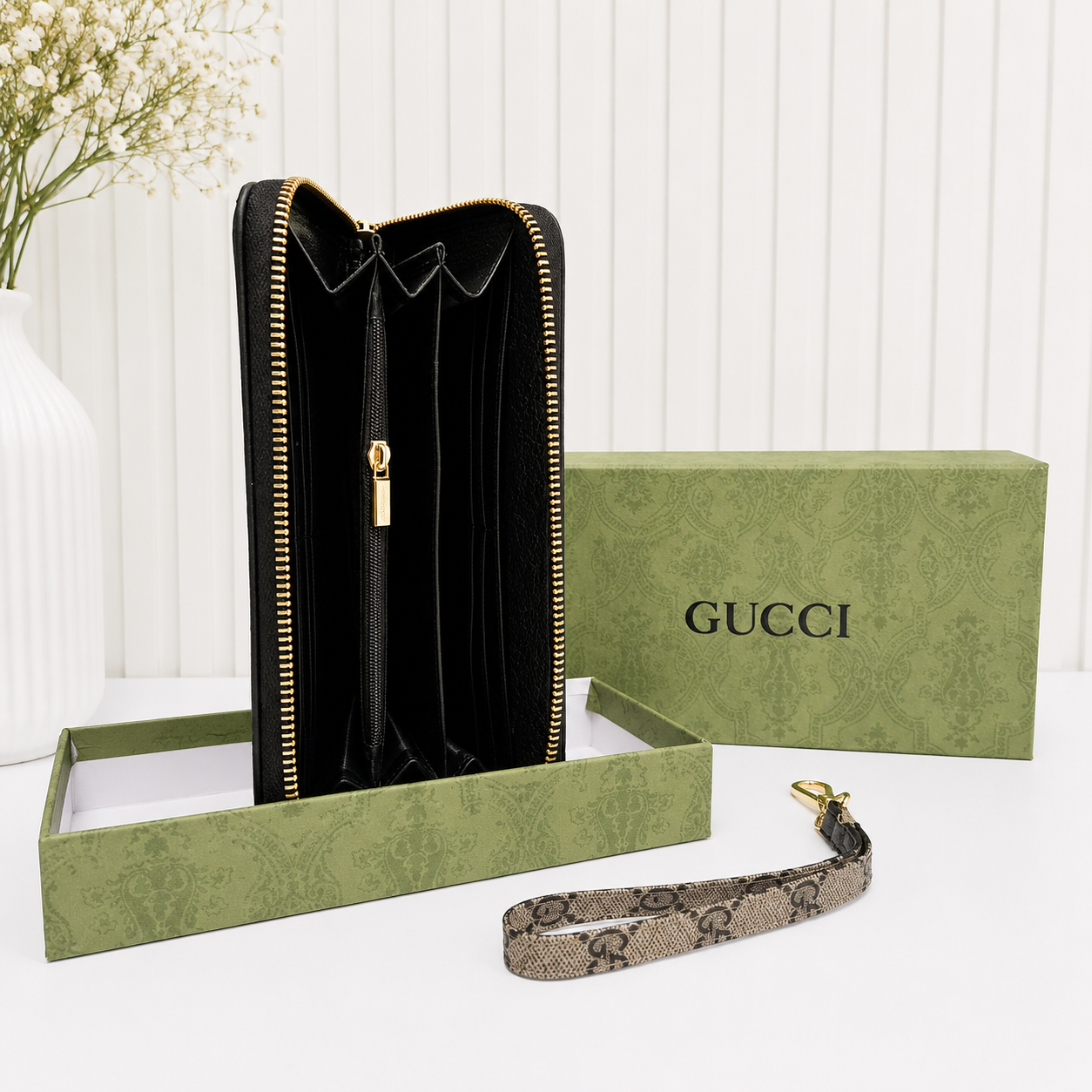 Gucci Ophidia GG Supreme Web Stripe Zip-Around Long Wallet