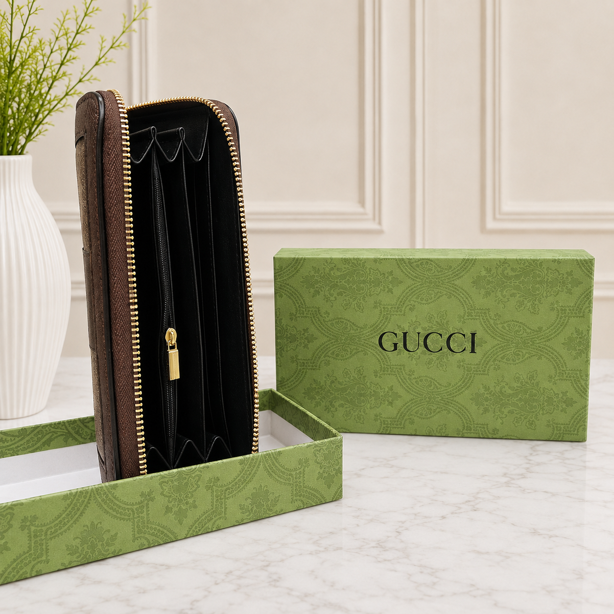 Gucci Ophidia GG Supreme Zip-Around Wristlet Wallet