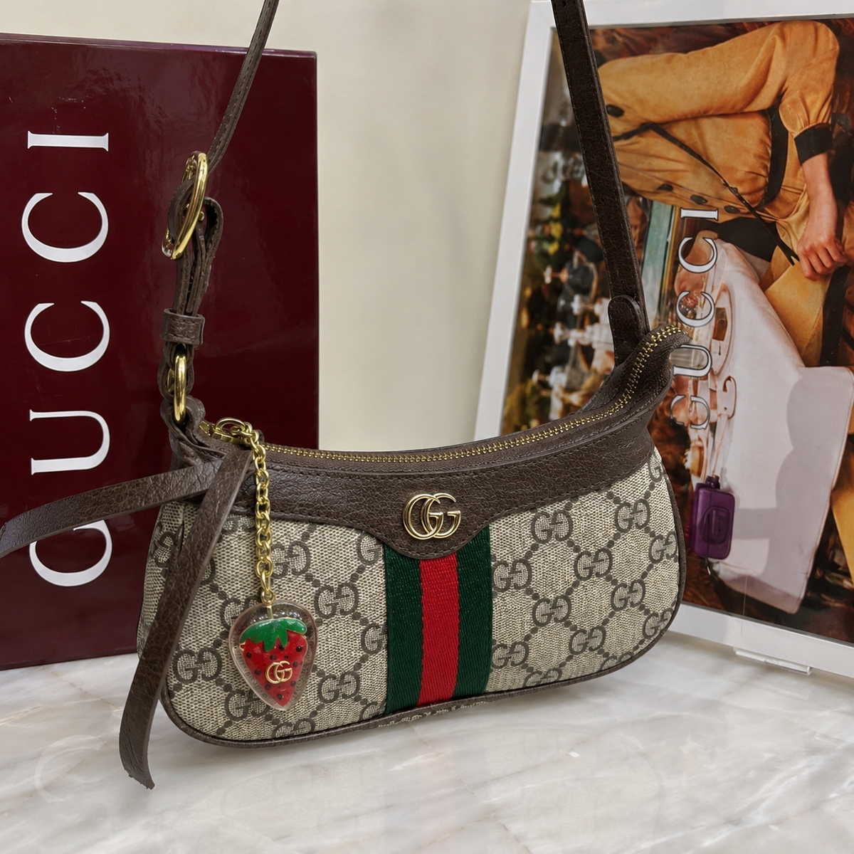 Gucci Ophidia Mini Shoulder Bag with the signature green and red Web stripe