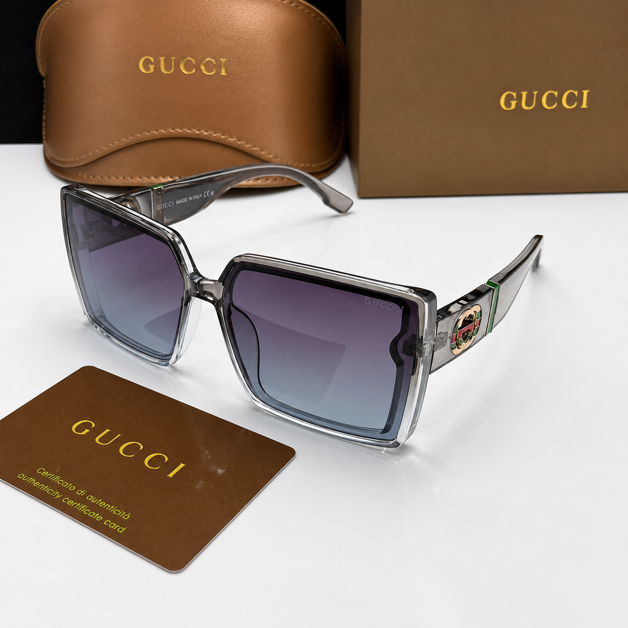 Gucci Oversized Square Sunglasses – Grey Gradient Edition