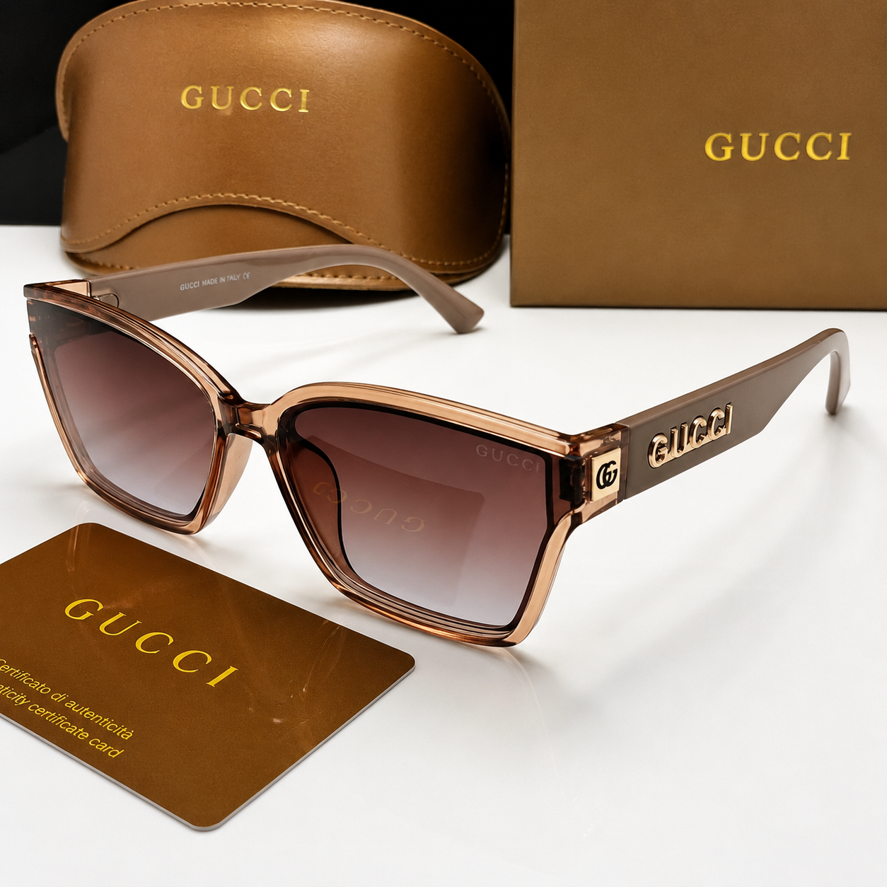 Gucci Rectangular Signature Sunglasses – Pink Brown Gradient Edition
