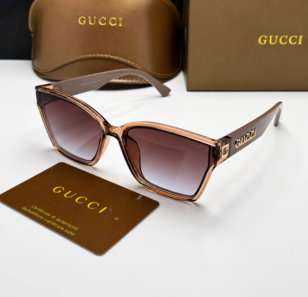 Gucci Rectangular Signature Sunglasses – Pink Brown Gradient Edition