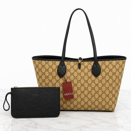 Gucci Reversible Leather Tote Bag with Pouch