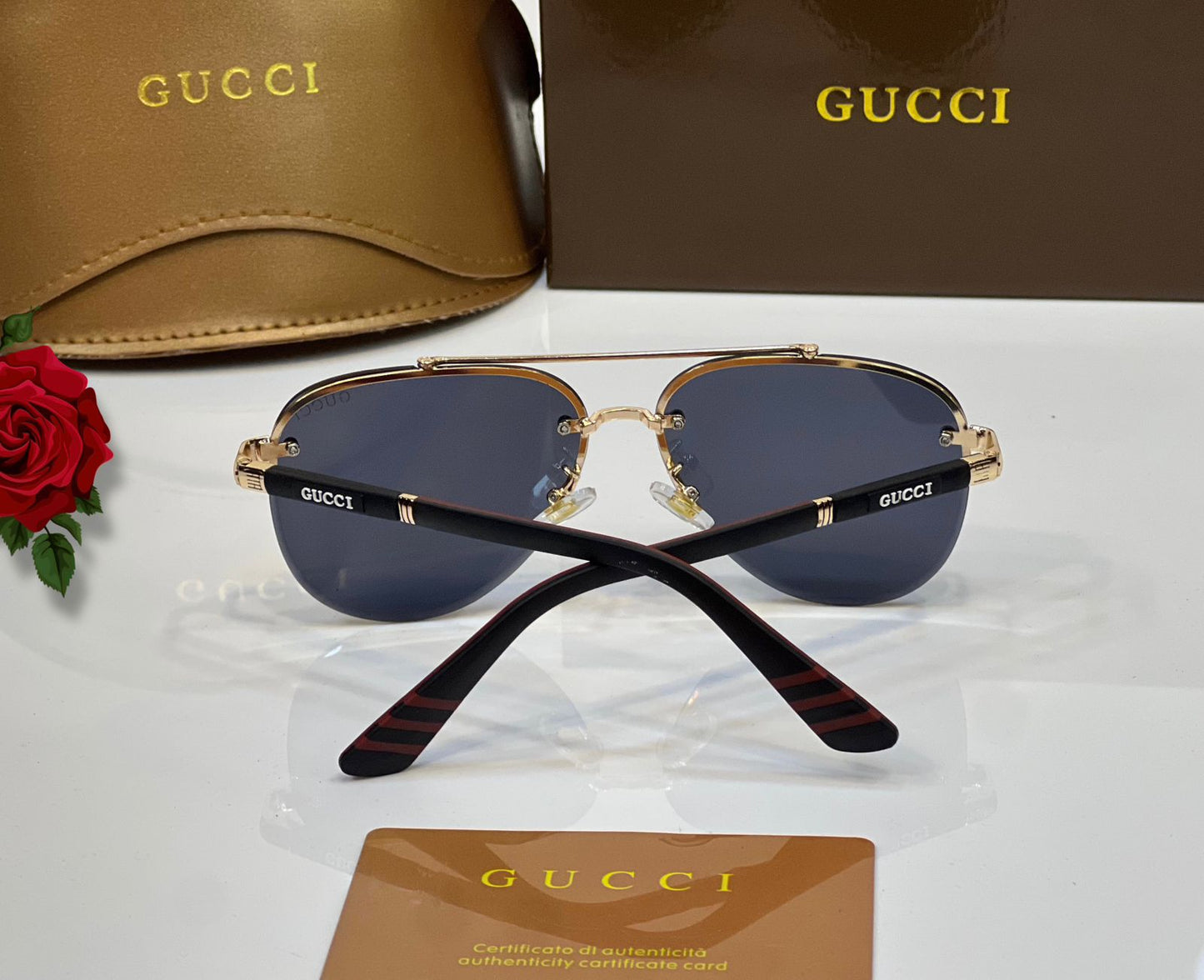 Gucci Signature Rimless Gold Aviator Sunglasses
