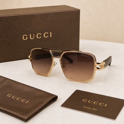 Gucci Square Aviator Style Gold Frame Sunglasses