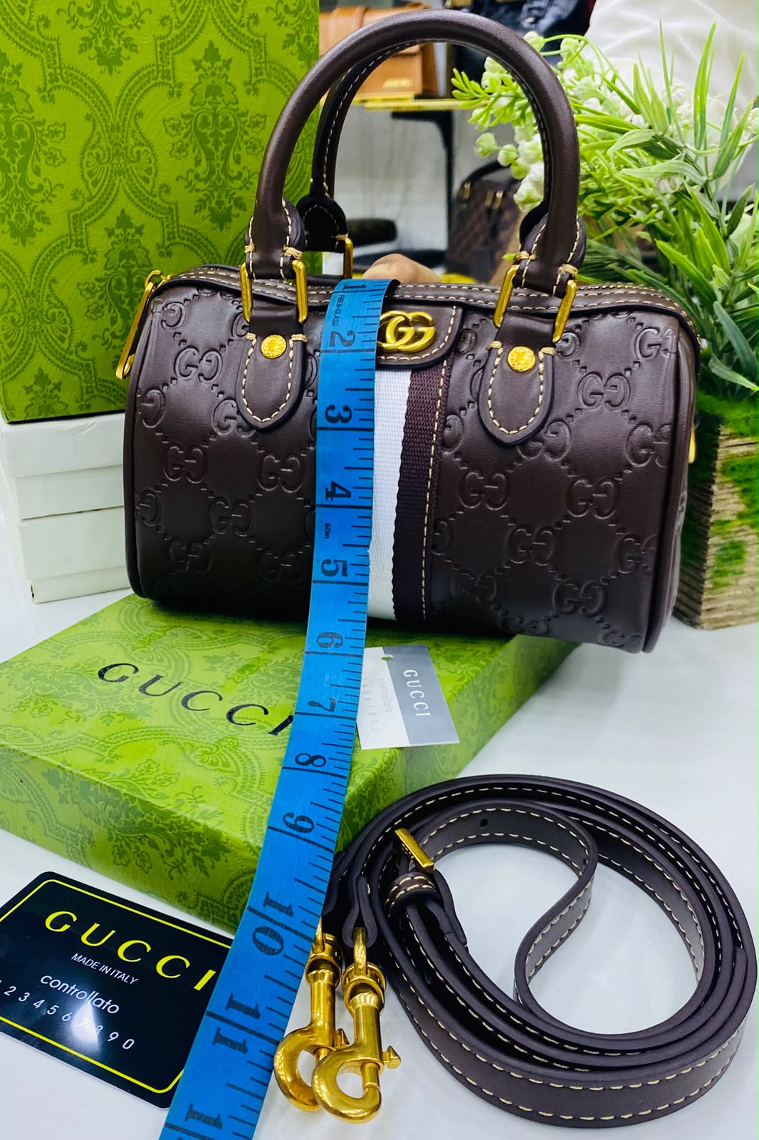 Gucci GG Leather Ophidia Mini Boston Crossbody Bag