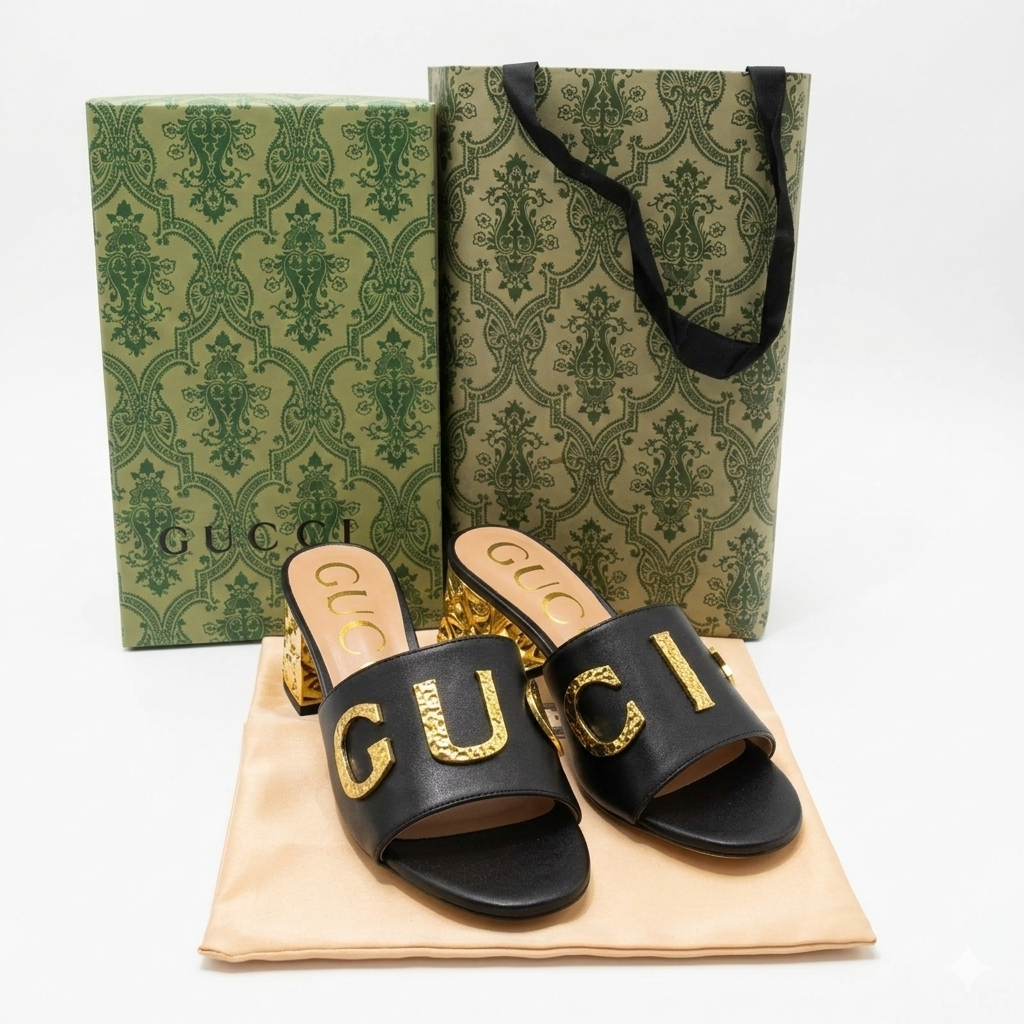 Gucci GG Logo Slide Heel Sandals