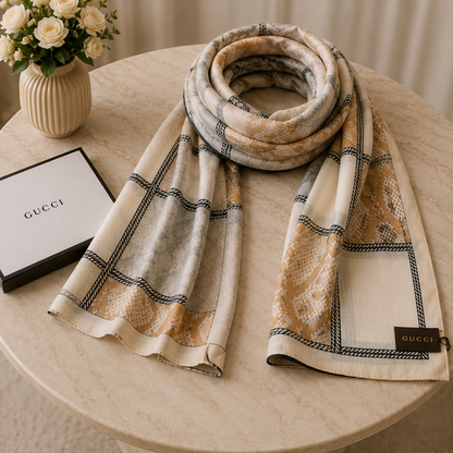 Gucci GG Monogram Chain Print Luxury Stole – Beige