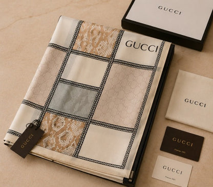 Gucci GG Monogram Chain Print Luxury Stole – Beige