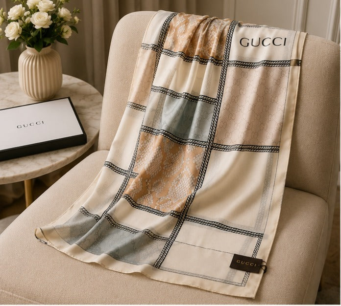 Gucci GG Monogram Chain Print Luxury Stole – Beige