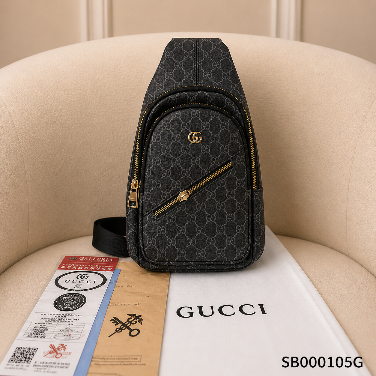 Gucci GG Supreme Black Sling Chest Bag